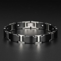 Therapeutic Magnetic Bracelet Men Stainless Steel Jewelry Adjustable Black Ceram - £25.36 GBP