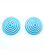 Round Blue White Circle Pierced Earrings Painted Wood Fashion 1-1/2&quot; Fun... - $1.35 CAD
