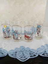 Vintage 1970&#39;s American Greetings Holly Hobbie Tumbler Glasses Blue Set of 4 - $19.79