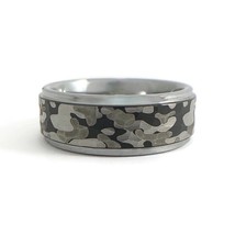 Men&#39;s Wide Grey Camouflage Wedding Band Ring in Tungsten Size 10, 8 mm - £397.60 GBP