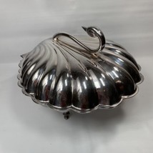 Leonard Silverplate Clam Shell w Swan Handle Design Silver Plated Hinged Warmer - £127.05 GBP