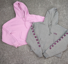 Vans Hoodie Women XS Pink Gray Cropped Checkered Logo Pullover Teen Yout... - £12.58 GBP