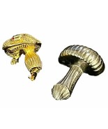 VTG Pair Mushroom Gold &amp; Silver -Toned Brooches Gold Pin w Ladybug &amp; Sil... - £19.67 GBP