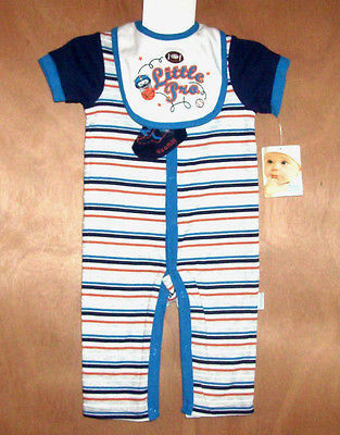 Primary image for Vitamins baby Infant Boy 3 Piece Set Coverall Bib Socks Sizes 3M or 6M NWT