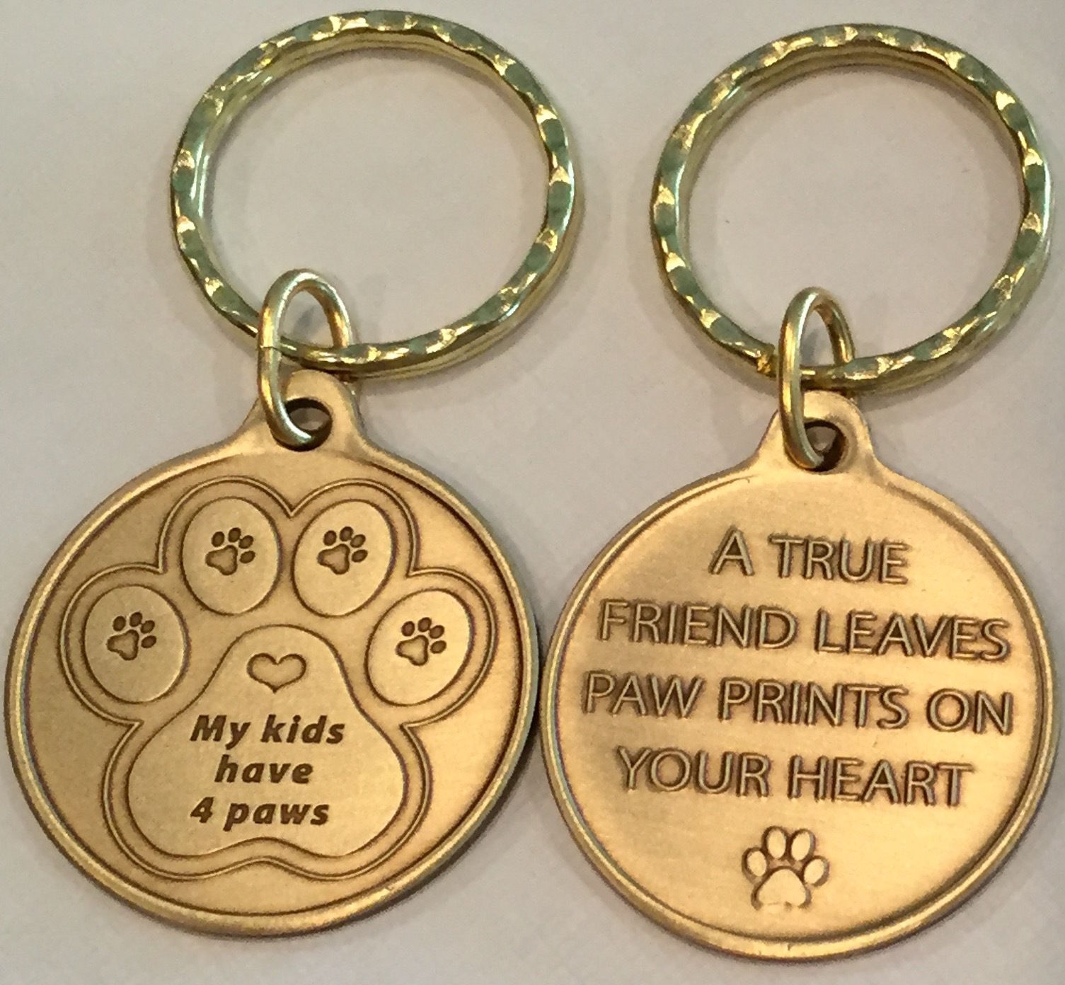 My Kids Have 4 Paws Heart - A True Friend Dog Pet Key Chain Tag Keychain Bronze - $6.99