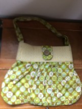 Handmade Boho Green &amp;Brown Geometric &amp; Daisy Fabric Purse Handbag w Button Closu - £10.52 GBP