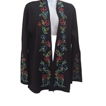 Diane Von Furstenberg Cardigan Black Medium Embroidered Silk Assets 100% Silk - £55.40 GBP