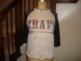 Southern Grace Lace Raglan Sleeves BRAVE burnout t shirt M - £13.18 GBP