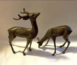 Vintage Brass Deer Figurines, Large Brass Deers, Mid Century Decor, Christmas - £117.36 GBP