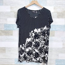 Chicos Travelers Floral Dot Tunic Top Black White Short Sleeve Womens Large 2 - £50.30 GBP