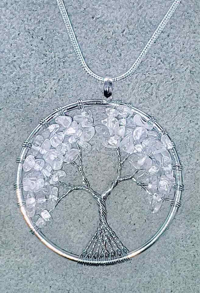 White Glass Tree of Life Necklace