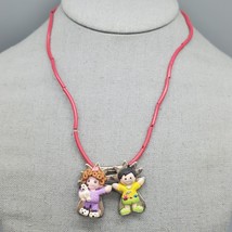 Boy Girl Charm Necklace Picolo Silver Tone Pink Vintage Needs Cleaning 17&quot; - $27.36 CAD