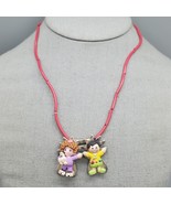 Boy Girl Charm Necklace Picolo Silver Tone Pink Vintage Needs Cleaning 17&quot; - $19.99