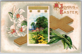 Antique Divided Back Postcard, Embossed, A Joyous Easter, Flowers &amp; Cross - £6.21 GBP