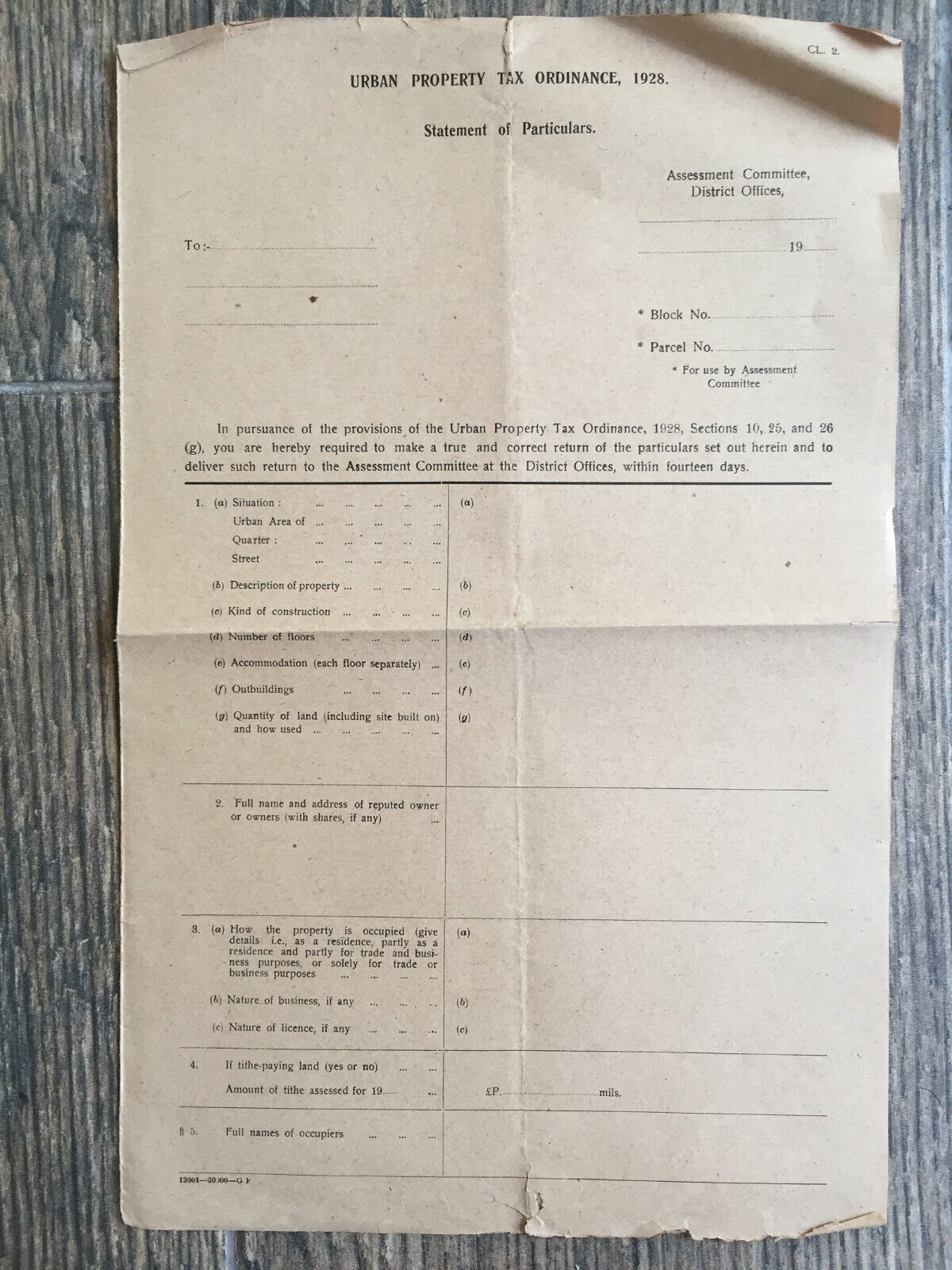 Raro documento palestinese Urban Property Tax Ordinance, 1928 - $10.14