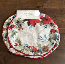 Nicole Miller Home Christmas  Placemats Set Of 4 Red Berries Poinsettia - £23.39 GBP