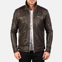 LE Hudson Brown Leather Biker Jacket - £108.99 GBP+