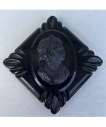 Black Bakelite Celluloid Vintage Mourning Cameo Goth Victorian Brooch Pi... - $59.95