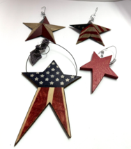 Patriotic Barn Star American Flag Christmas Ornaments lot of 5 Rustic - £19.98 GBP
