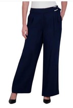 DKNY Womens Pants Navy Blue Dress Belted Pockets Pleated Lightweight Classy - $54.99