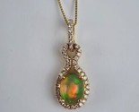 14k Yellow Gold Opal Halo Infonity Diamond Necklace 18&quot; Green yellow Stone - $296.99