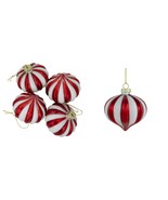 New 4ct Red and White Glittered Candy Cane Onion Glass Christmas Ornamen... - €41,14 EUR