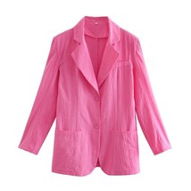 Za 2020 Fashion Women Blazer High Street Pink Cotton Long Blazer Long Sleeve Sin - £99.43 GBP