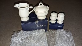 Mikasa French Countryside Sugar &amp; Creamer  And Salt N Pepper Set New Old Stock  - £46.73 GBP