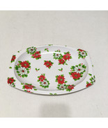Vintage plastic Christmas poinsettia cookie snack holiday oval serving tray - $19.75