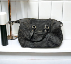 Coach Classic Signature Black Handbag Purse Silver Hardware Medium Size ... - £26.47 GBP