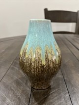 Small Artisan Studio Pottery Vase, Drip Glaze Aqua Blue Over Brown Cryst... - $546.78 MXN