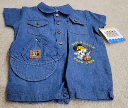 Vintage 90s Disney Babies Mickey Work Crew 6-9 Months One Piece with cap - $32.50