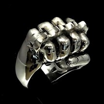 Heavy Sterling silver men&#39;s ring Fist with Knuckle Duster Street Fighter high po - £131.89 GBP