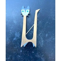 Modernist Piedra Negra 925 Sterling Silver Copper And Turquoise Cat Brooch Sky - £66.10 GBP