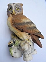 Vintage Great Horned Owl Figurine KW121 Lefton Acorn Branch Porcelain Japan 4&quot; - £12.78 GBP