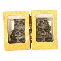 Set Of 2 Halloween Stacked Skull Candle Home Decor Black Pumpkin Scent - £13.44 GBP