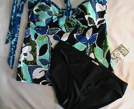 NWT 2-pc women&#39;s sz-6 swimsuit shaper blue black Island Escape tankini b... - $20.00