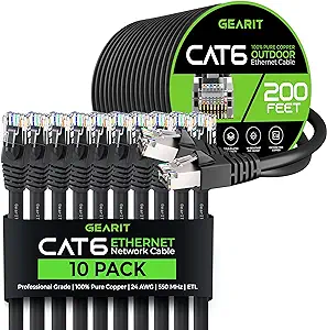 GearIT 10Pack 15ft Cat6 Ethernet Cable &amp; 200ft Cat6 Cable - $225.99