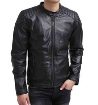 Men&#39;s Genuine Lambskin Leather Jacket Black Slim fit Motorcycle jacket - MJ059 - £80.07 GBP+