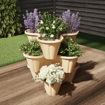 Sand Colored 3 Tier Vertical Plant Tower Indoor Outdoor Flower Pot Garden - £31.93 GBP