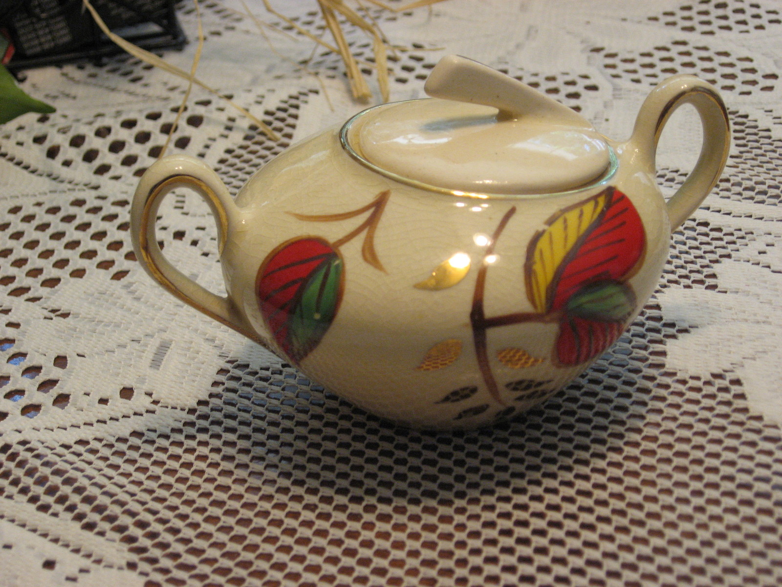 Sugar Pot with Lid-Arthur Wood-Hand Painted-Gold Detail-England-1954 - $20.00