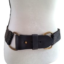 J. CREW Black %100 genuine Leather Woven Women&#39;s Vintage brass hardware Belt M  - £15.92 GBP