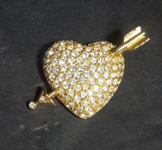 Swarovski Crystal Heart Gold Tone Brooch Pin Vintage - £33.44 GBP