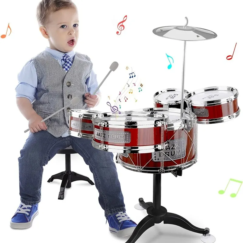 Kids Drum Set Musical Toy Drum Kit for Toddlers Jazz Drum Set with Stool, 2 Drum - £33.82 GBP