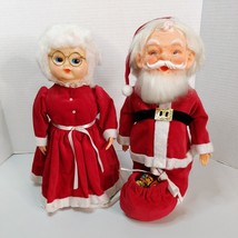 Hand Made Santa and Mrs. Claus Figurines Vintage Plastic Cloth Holiday 12.5&quot;H - £26.11 GBP