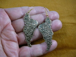 (EE770-5) Angel wings scrolled brass EARRINGS Guardian angels fallen wing dangle - £8.88 GBP