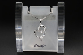Crossfor Dancing Stone D-3stone Heart 925 Sterling Silver Necklace NYP-585 - £87.59 GBP