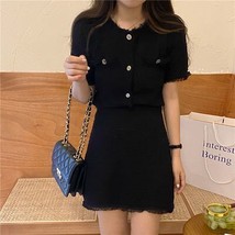 Korean Chic Knit Suit Women&#39;s 2022 Summer Single-breasted Short-Sleeved Sweater  - £85.70 GBP