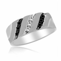 0.40 Ct Black &amp; White Simulated Diamond Band Ring 14K White Gold Plated Silver - £83.09 GBP