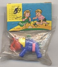 Vintage Plastic Elephant Puzzle Toy Keychain In Package Made In Hong Kong NOS - £12.17 GBP
